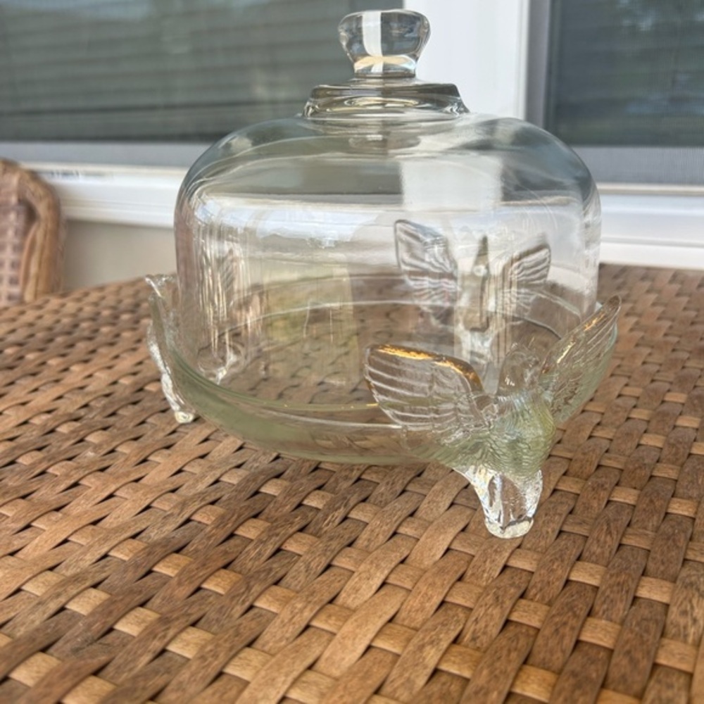 Vintage 1940s Jeannette Depression Glass 3 Footed Toed Eagle Clear Bowl 7 1/4"